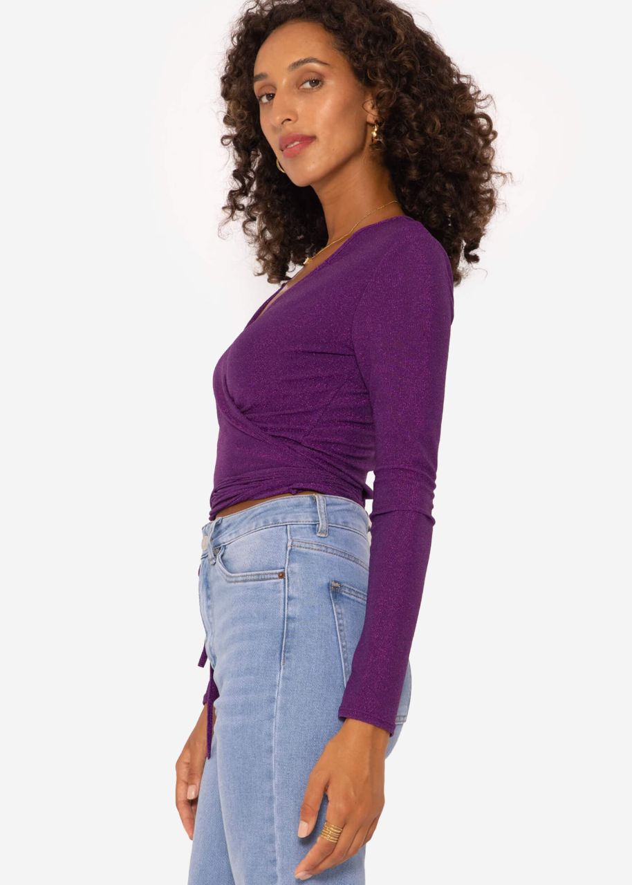 Glittery wrap around long sleeve shirt - purple