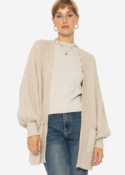 Knitted cardigan with pockets - beige