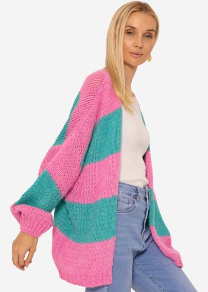 Striped oversize cardigan - pink-turquoise