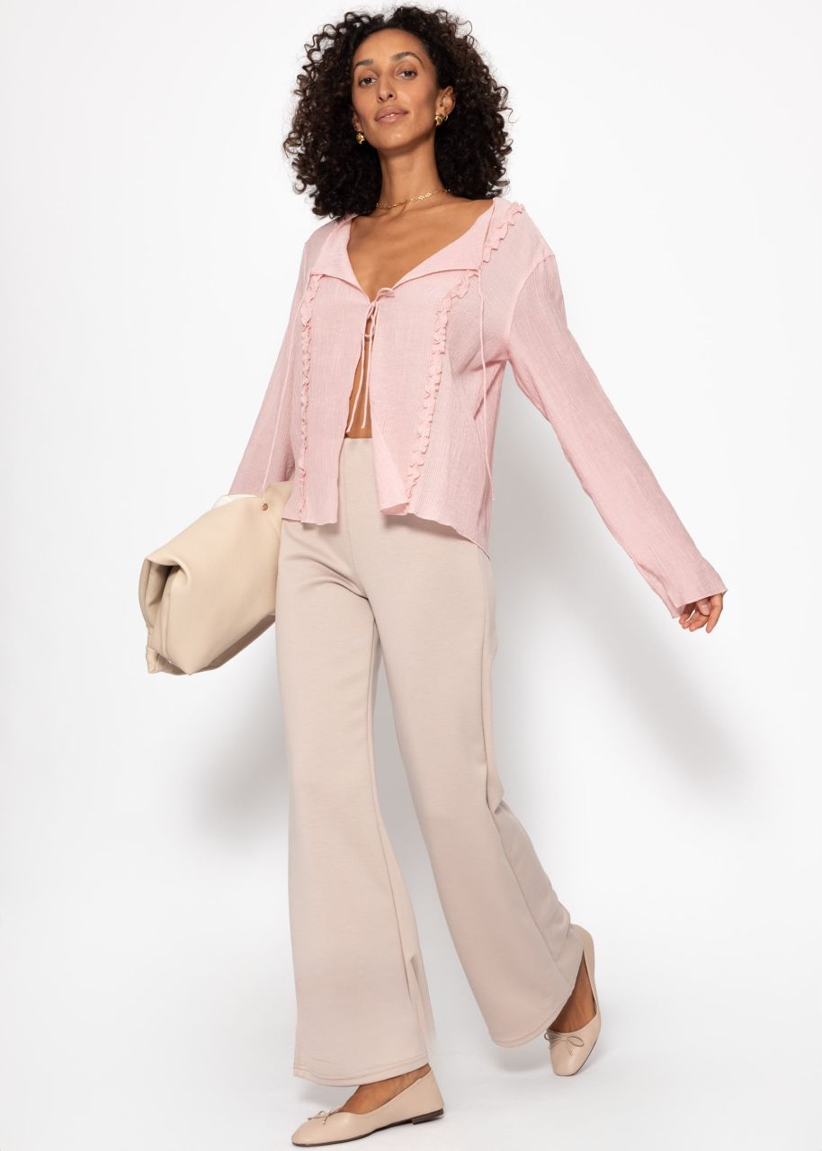 Highwaist trousers with straight leg and decorative stitching - beige