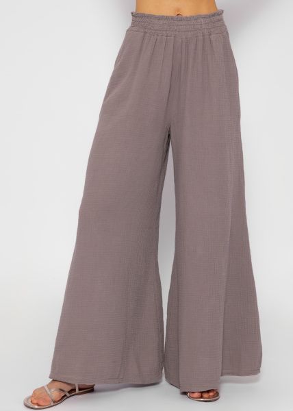 Muslin pants with wide leg - taupe