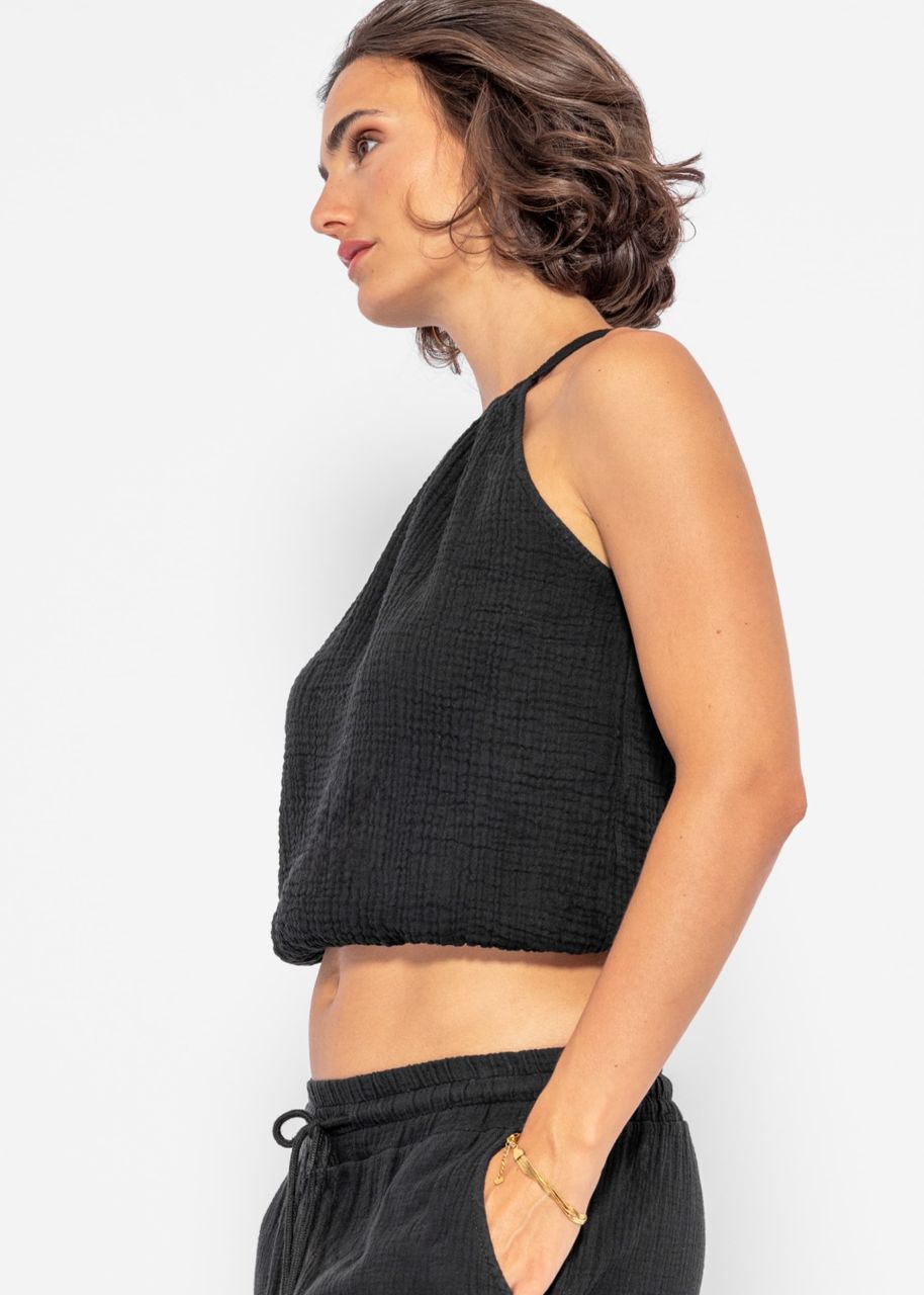 Off-the-shoulder muslin top - black