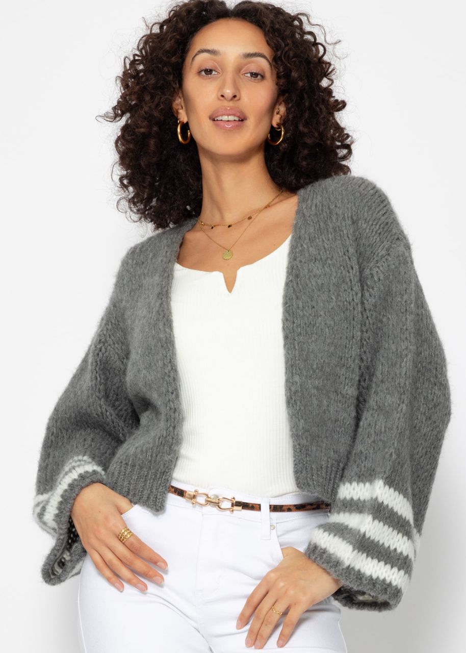 Cardigan with striped cuffs - dark gray