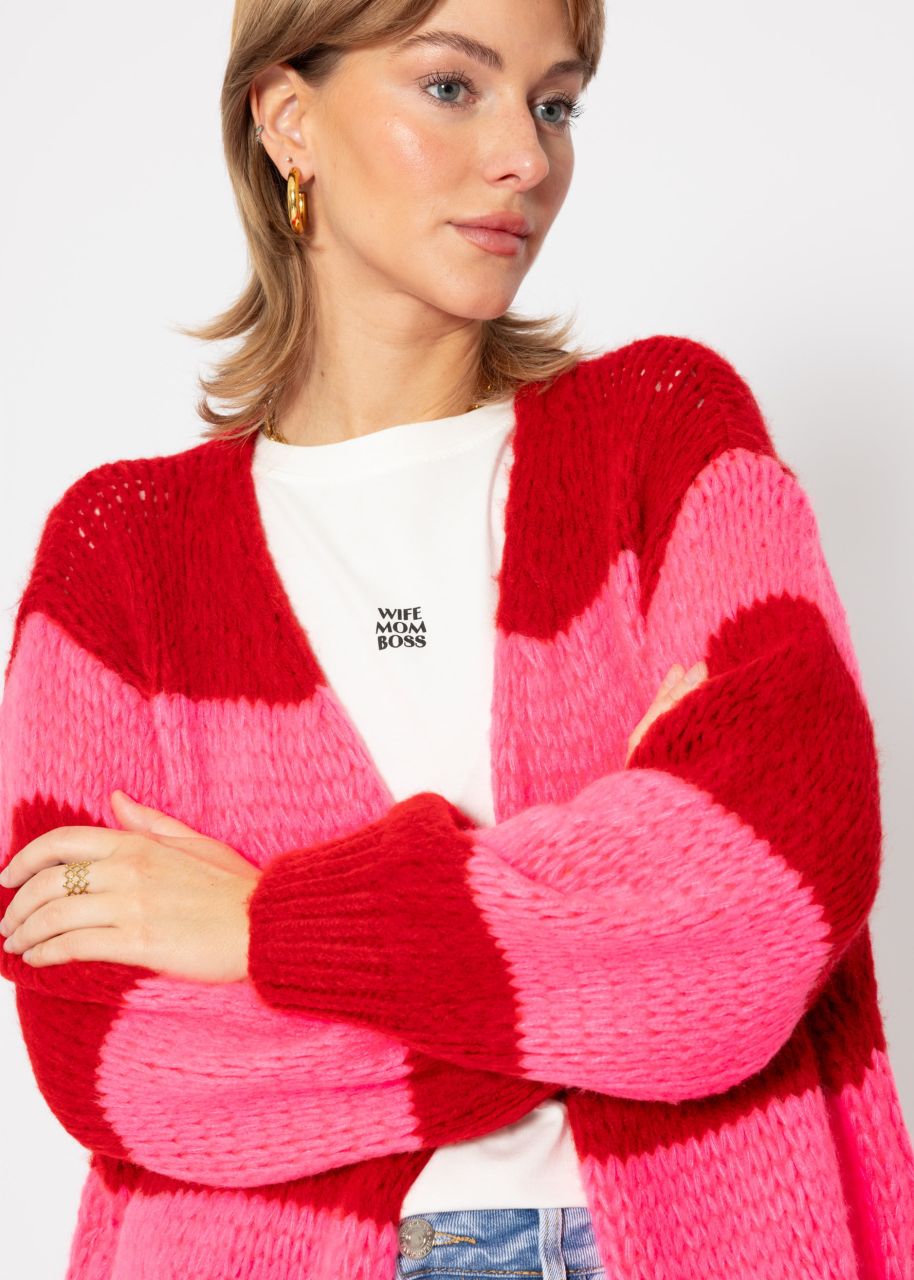 Striped oversize cardigan - red-pink