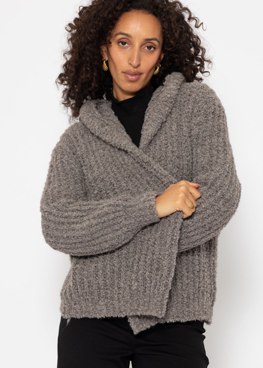 Bouclé cardigan with hoodie - taupe