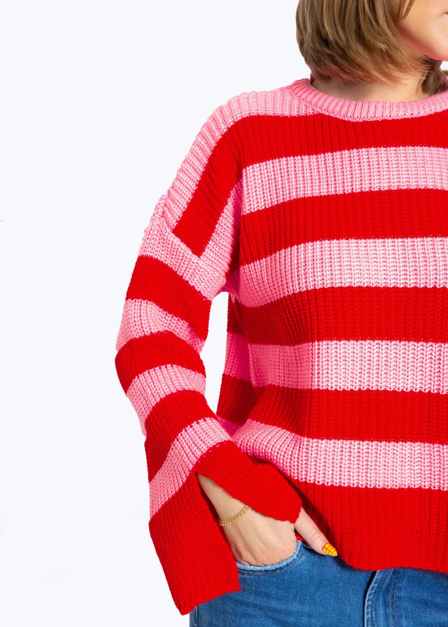 Striped jumper with wide sleeves - pink-red