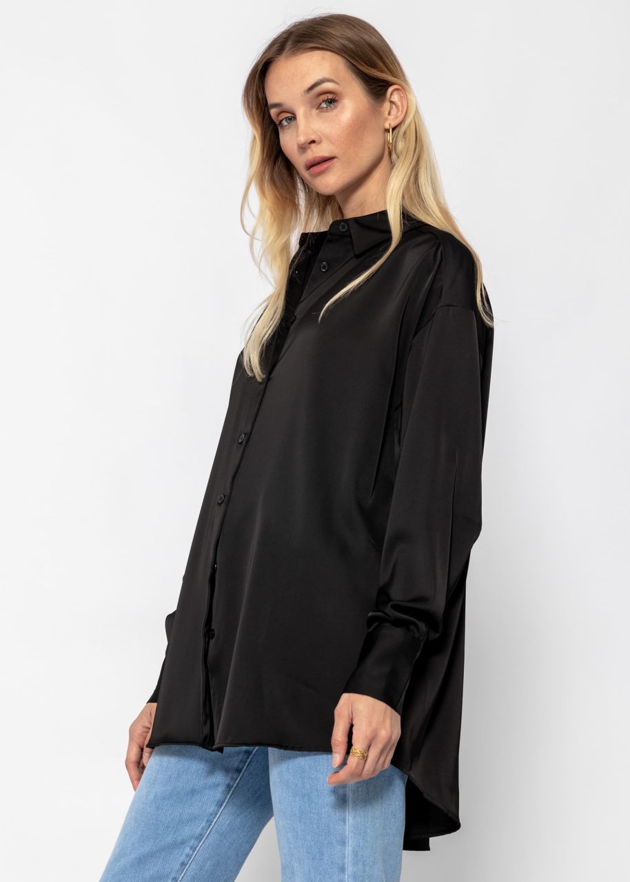 Oversize satin blouse - black