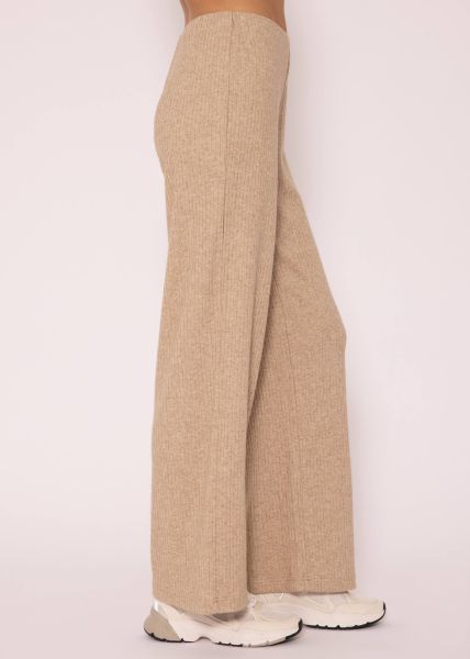 Ribbed trousers with wide leg, taupe