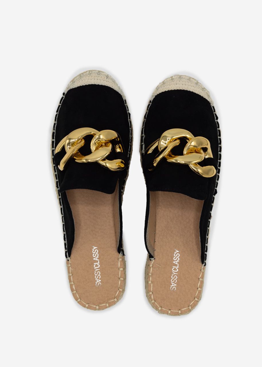 Espadrille slider with chain - black