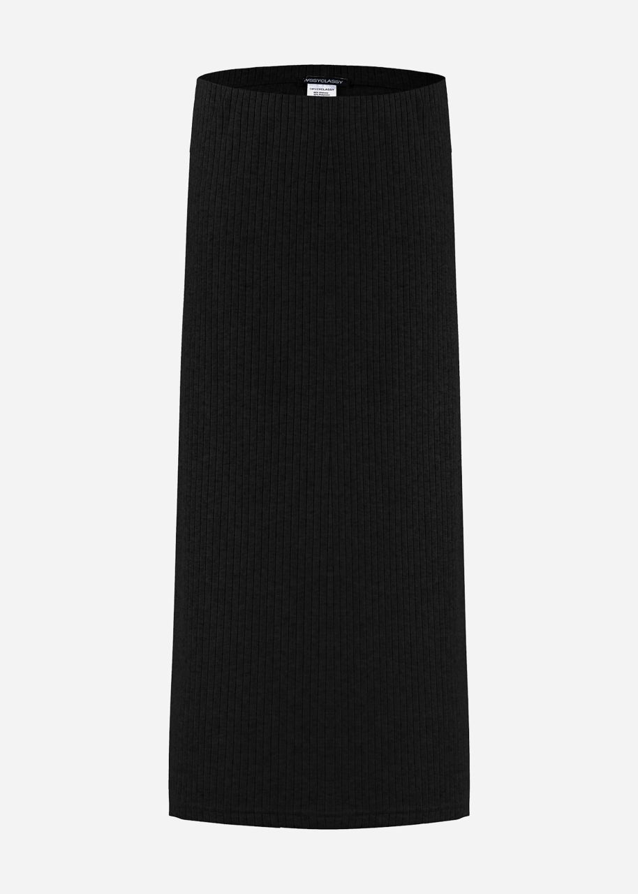 Midi length ribbed skirt - black