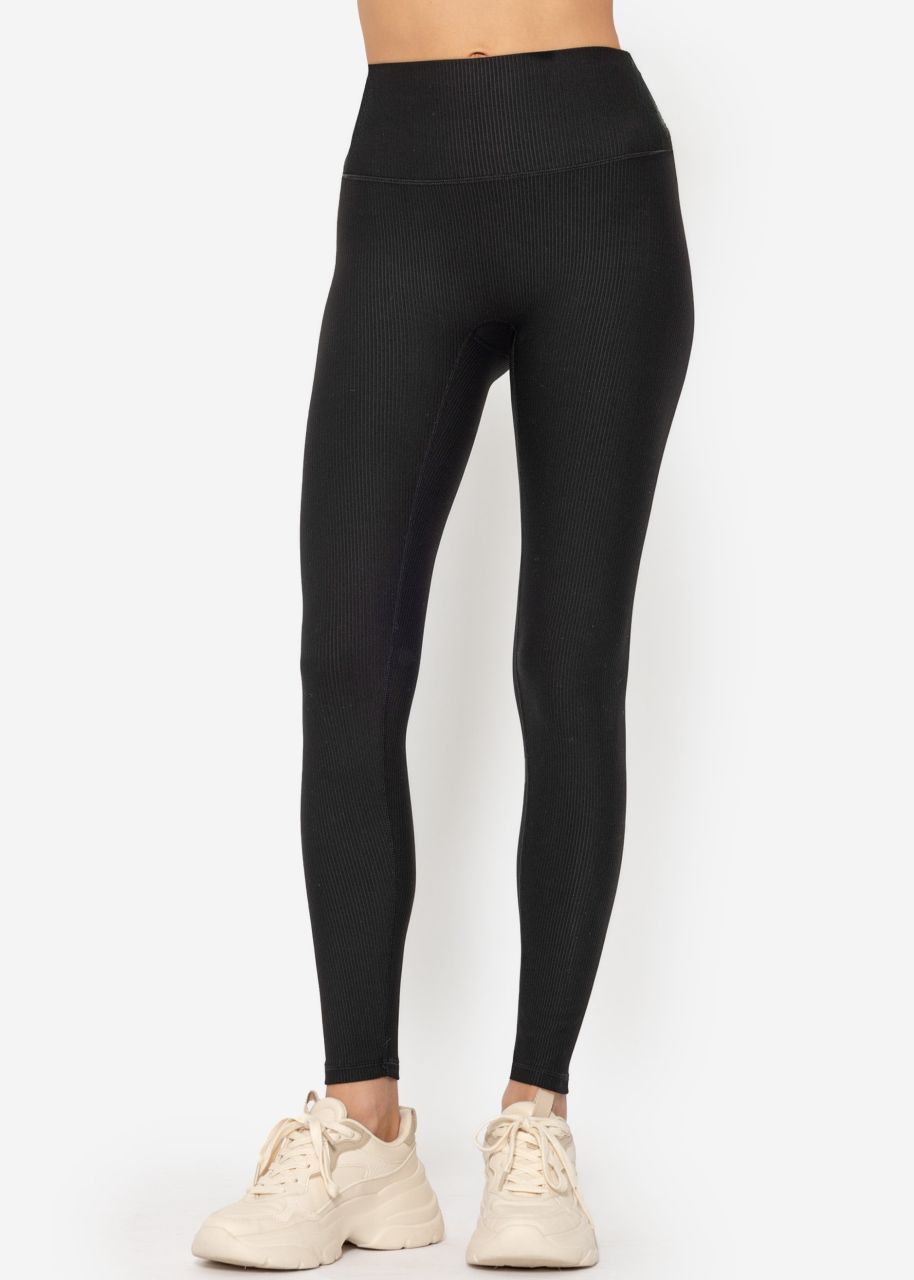 Ribbed high waist sports leggings - black