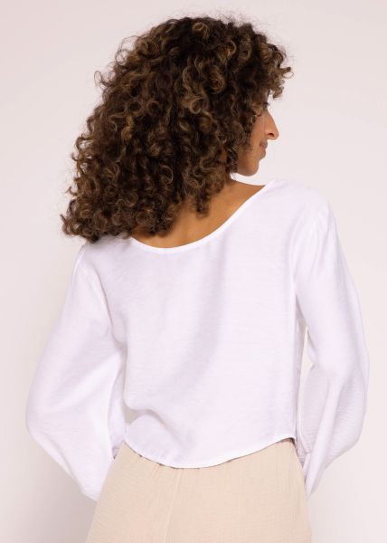 Shimmering viscose top with wide sleeves, white