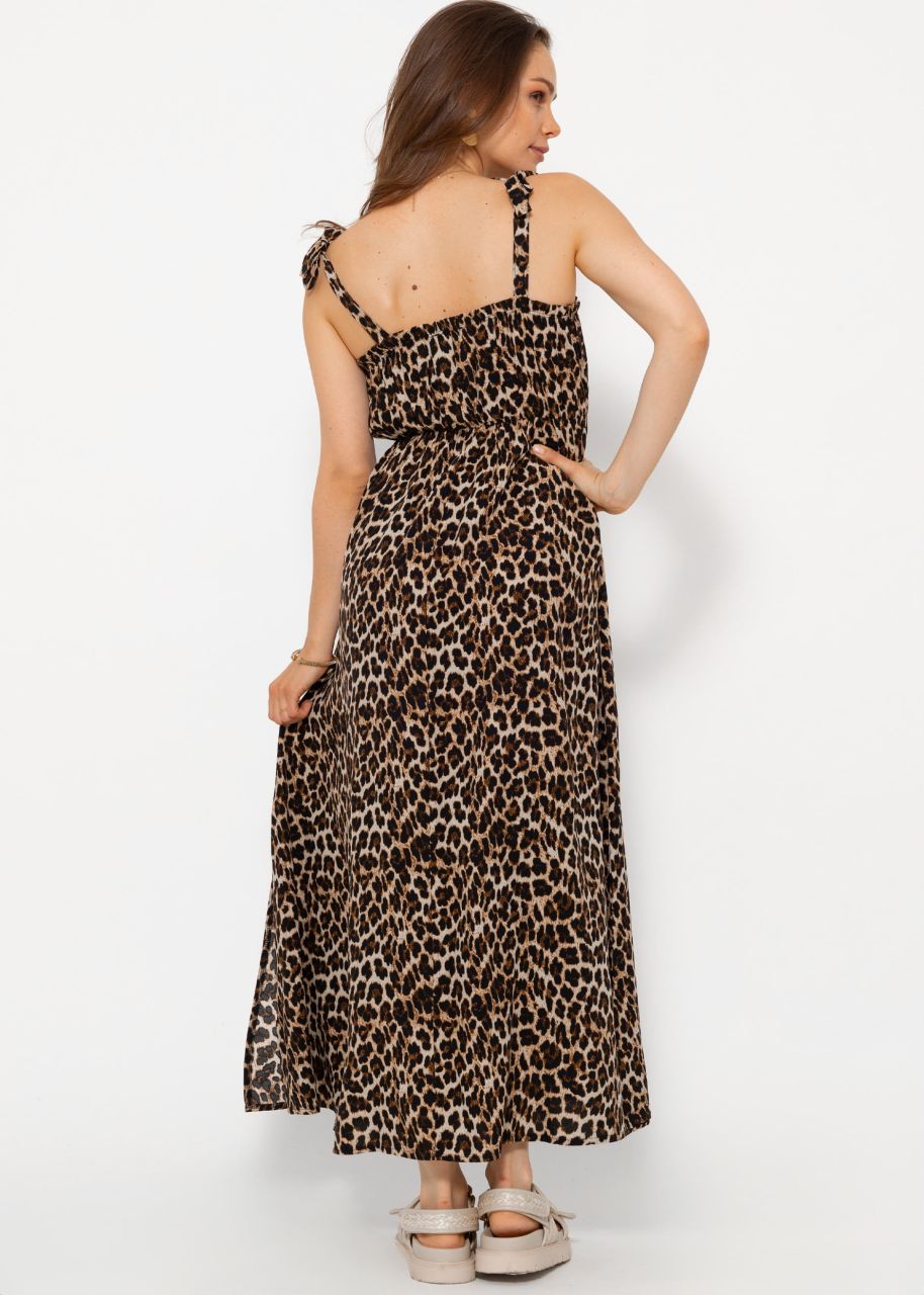 Maxi dress with leo print - brown