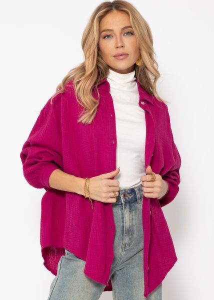 Muslin blouse oversize, short, fuchsia