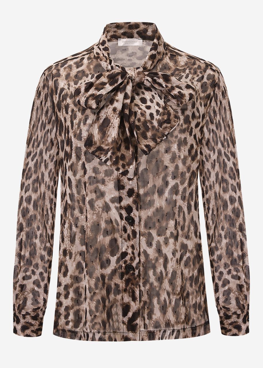 Flared blouse in leo print - brown