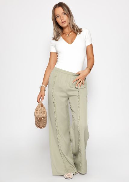 Wide-leg trousers with ruffle detail - sage green