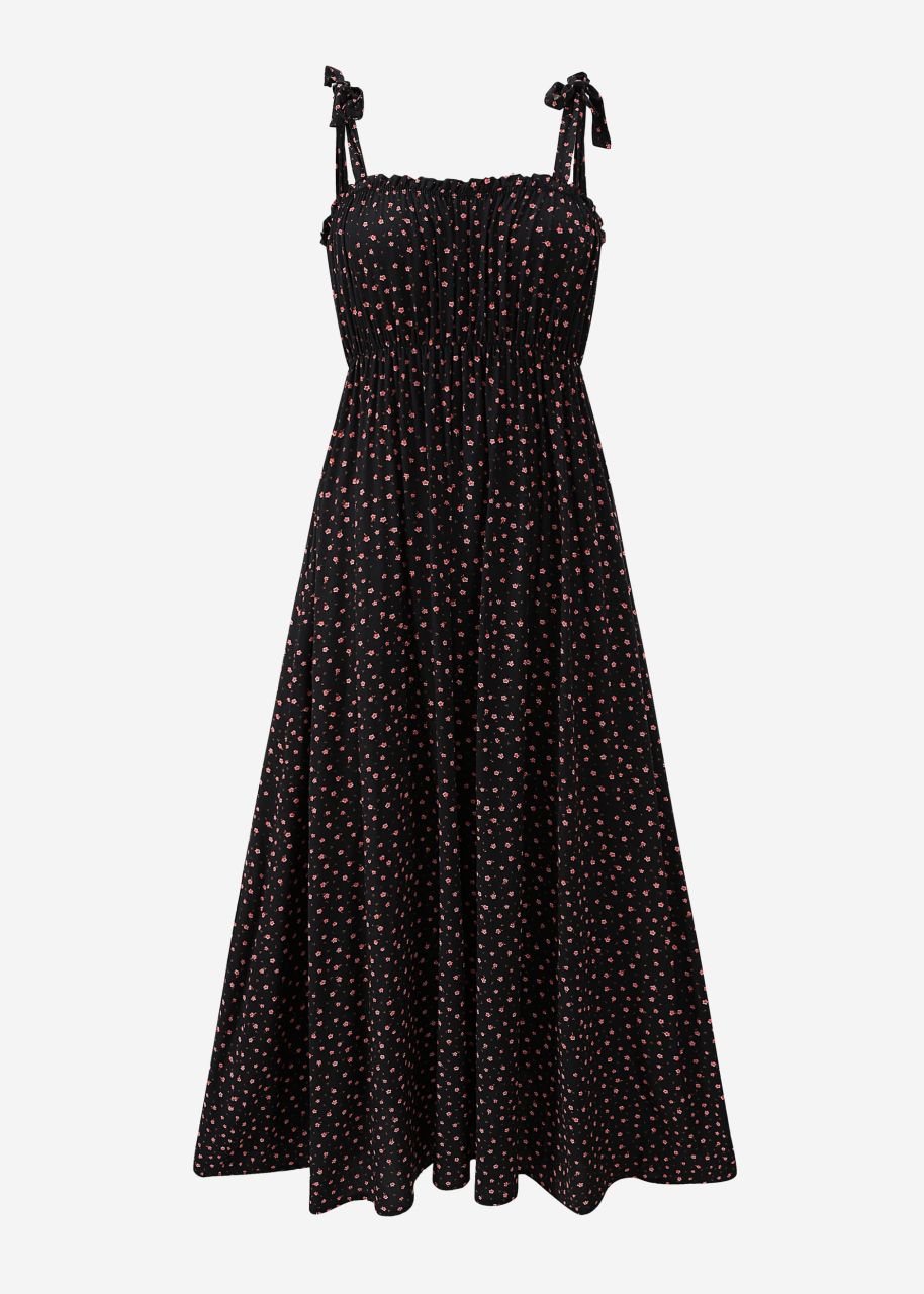 Strap dress with floral print - black