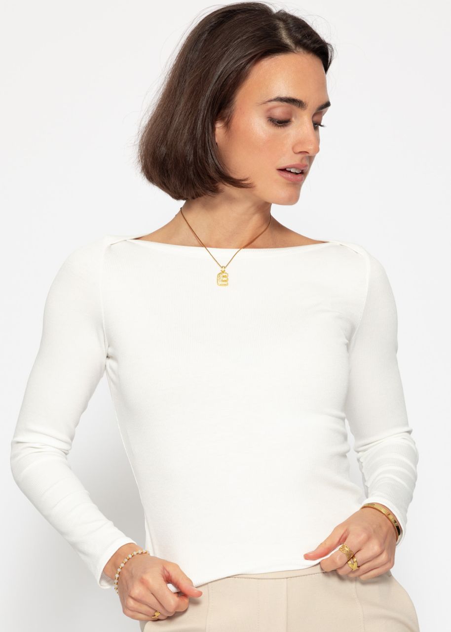 Long-sleeved shirt with boat neckline - offwhite