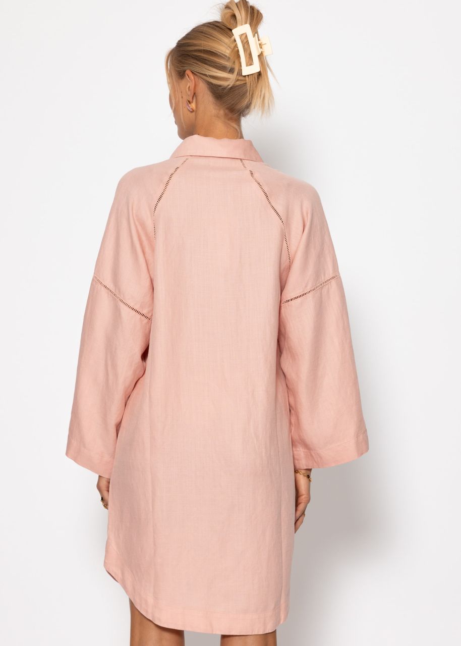 Linen dress with button placket - pink