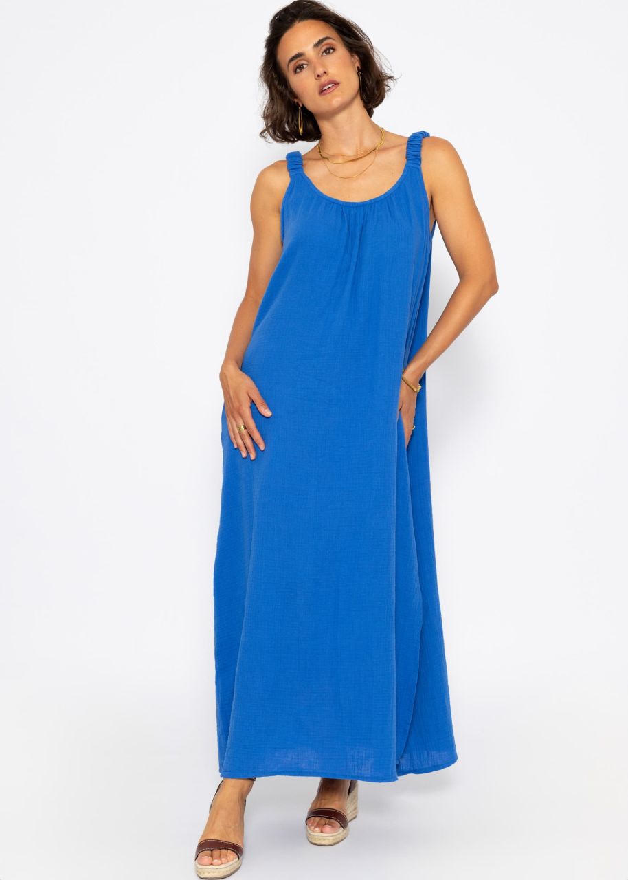 Maxi muslin dress with pockets - royal blue