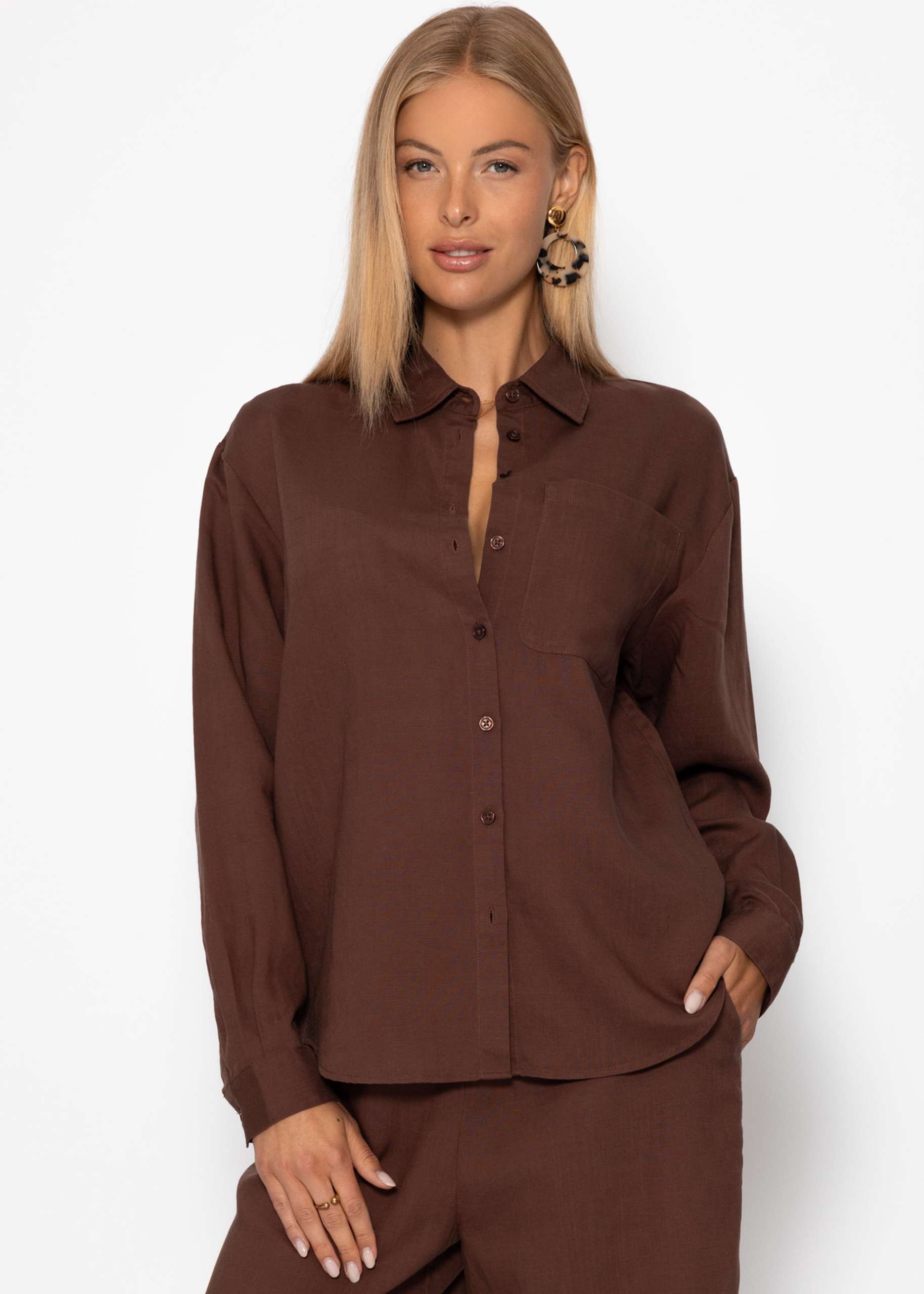 Linen shirt blouse - brown