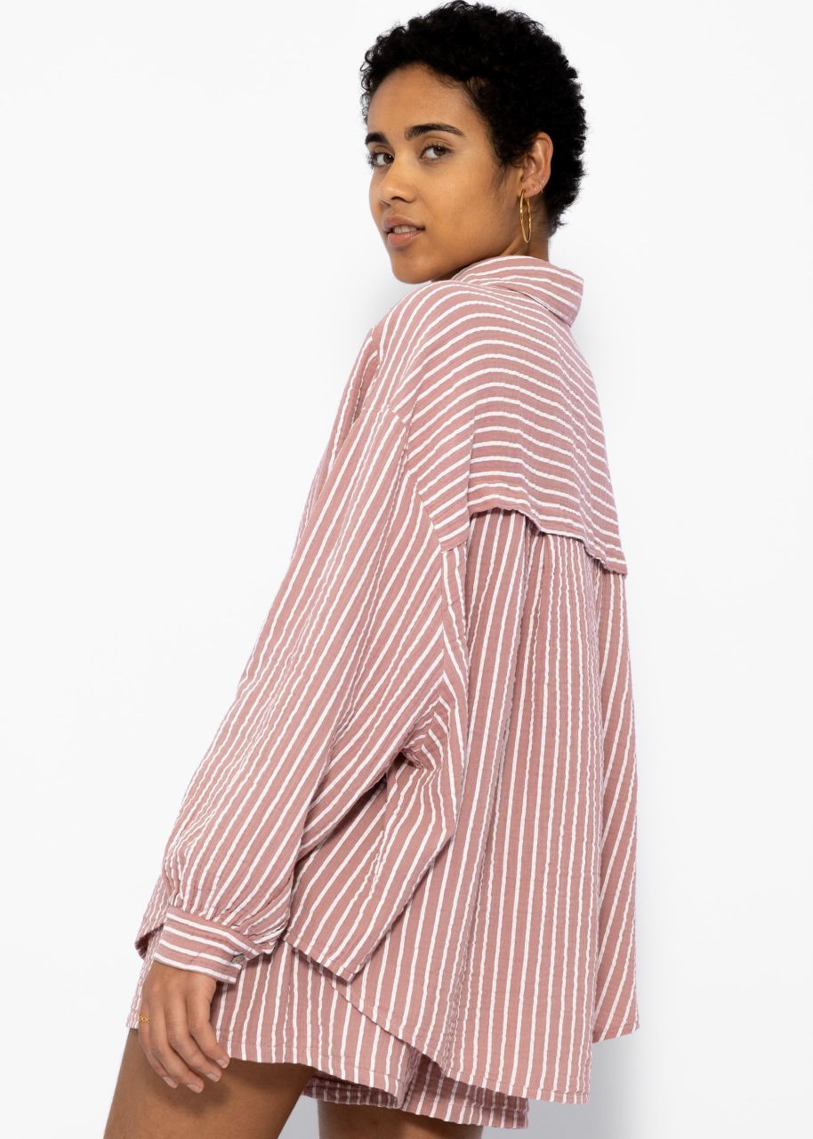 Striped oversize muslin blouse - dusky pink