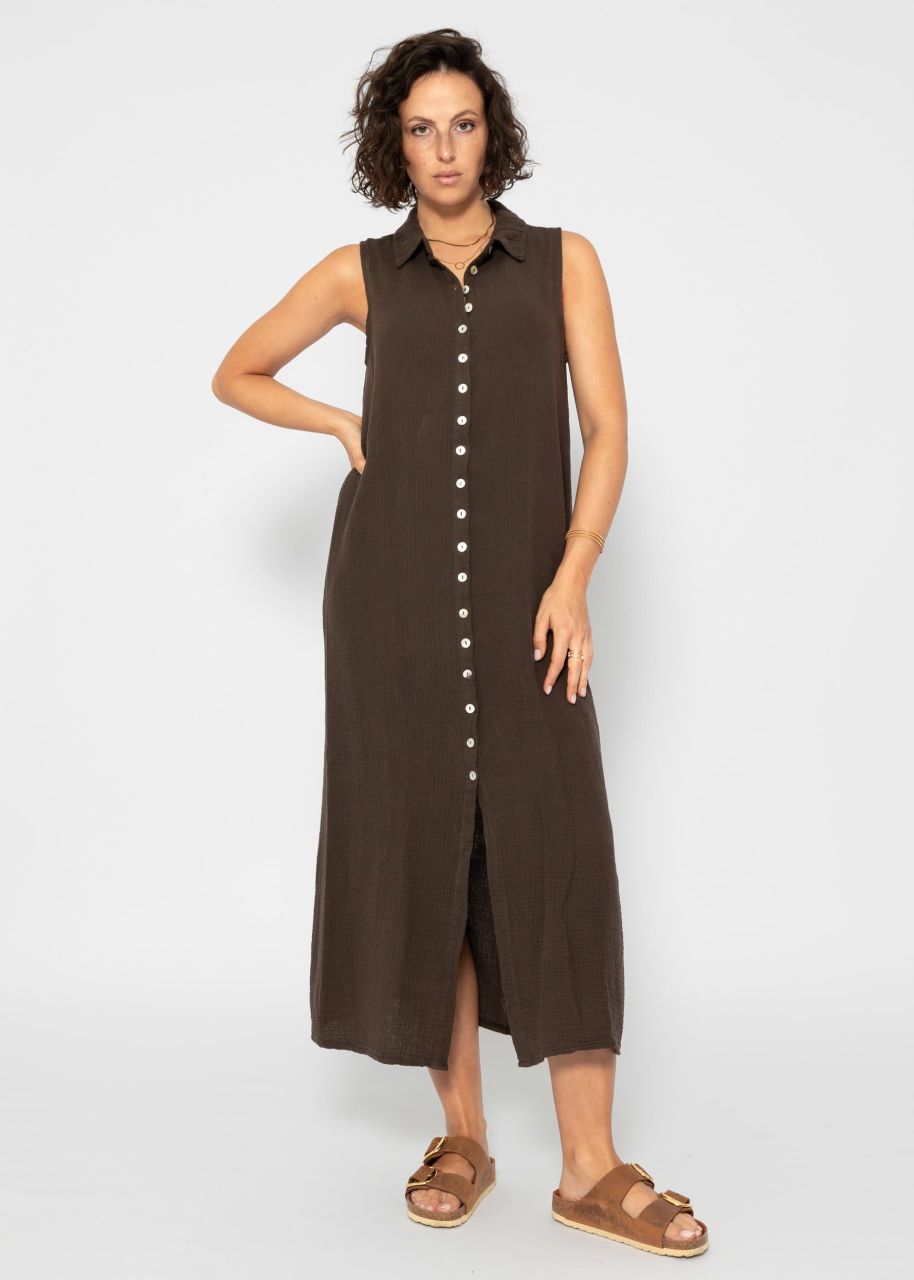 Long sleeveless muslin dress - espresso