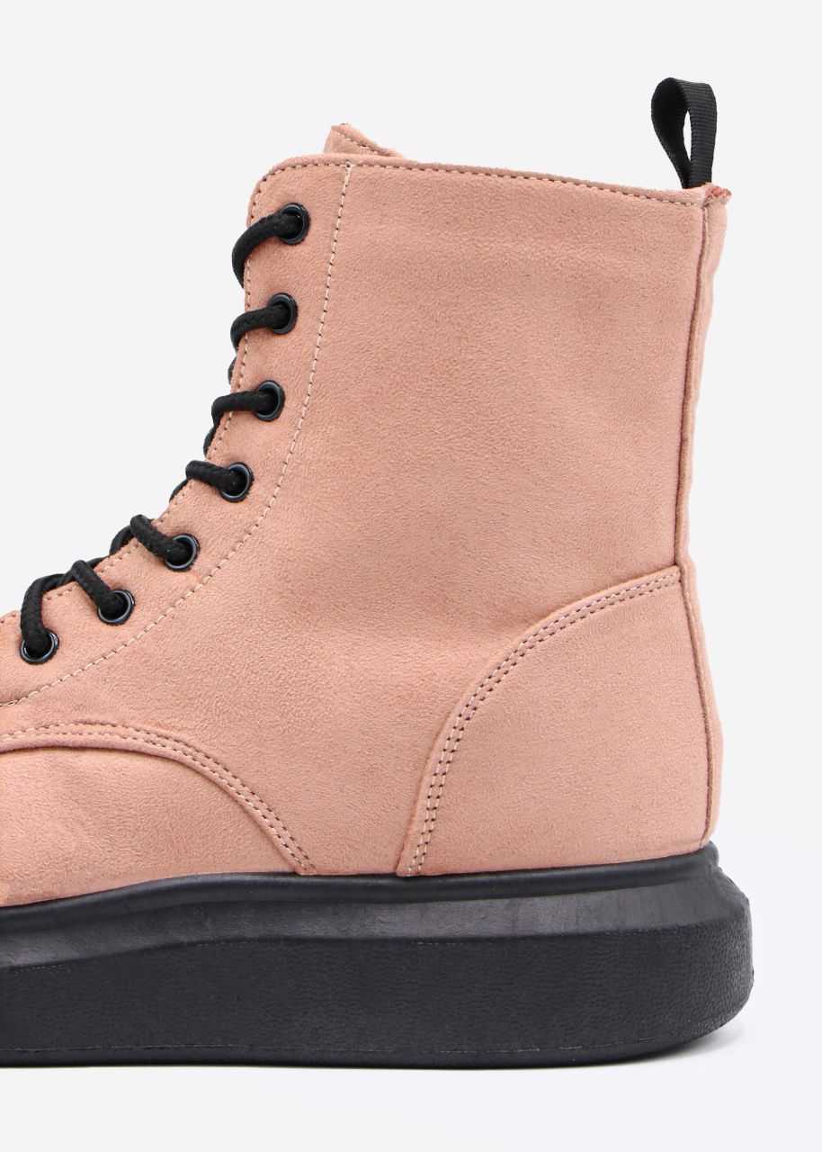 Lace up boots with platform, pink