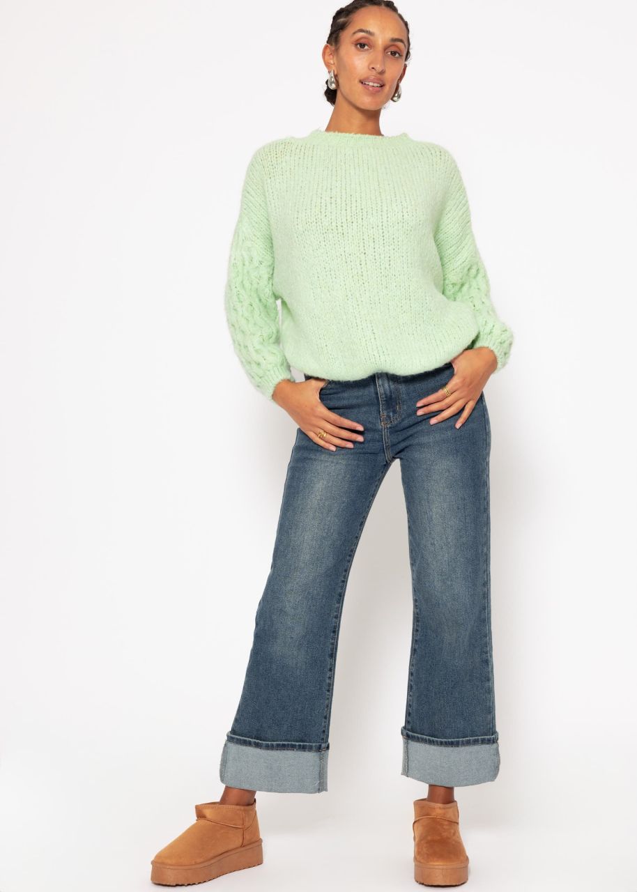 Fluffy knitted sweater - sage green