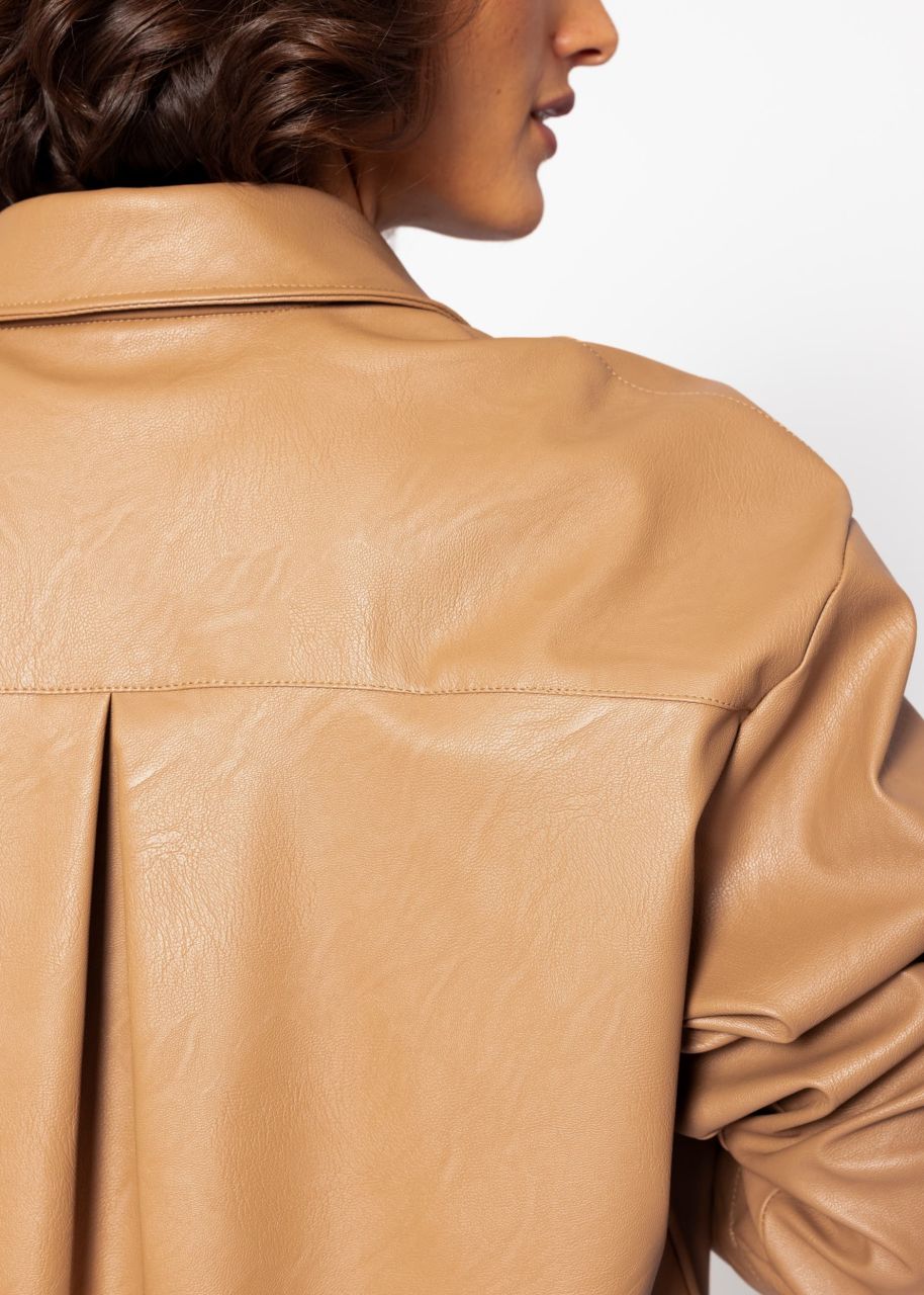 Casual faux leather blouse jacket - camel