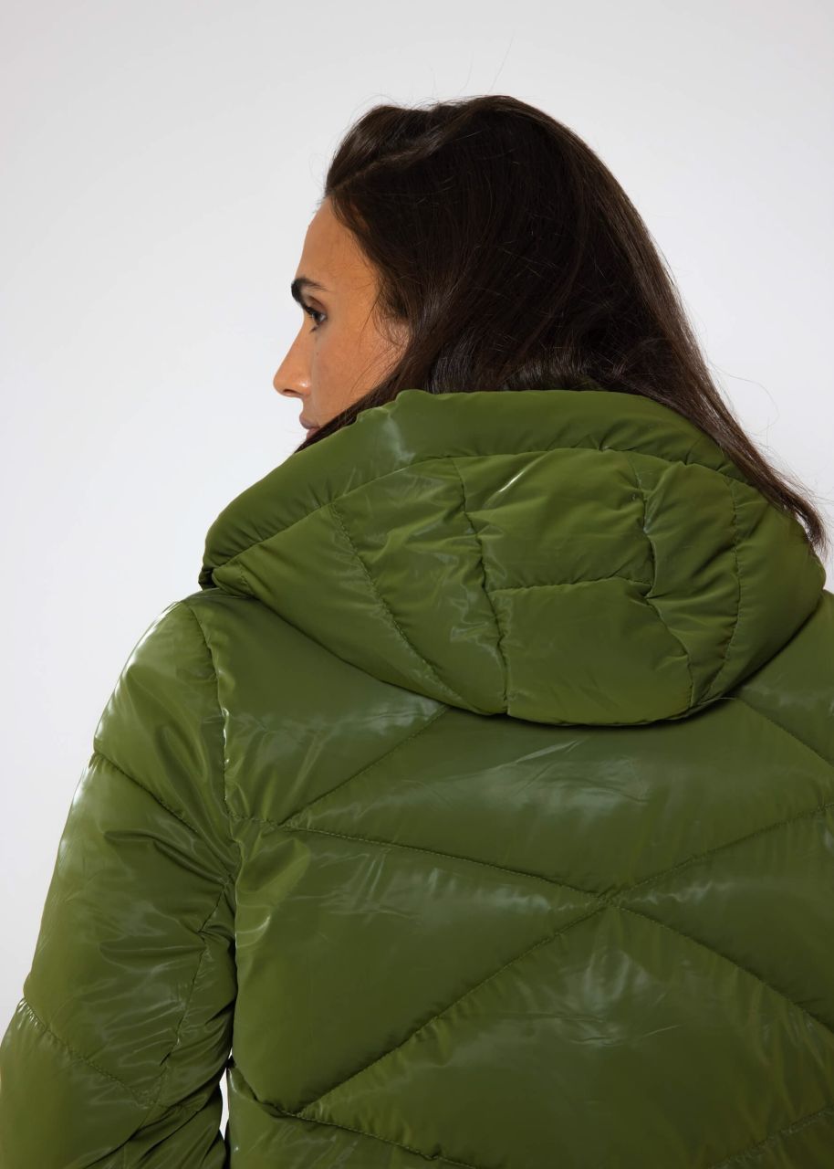 Puffer jacket with hood - khaki