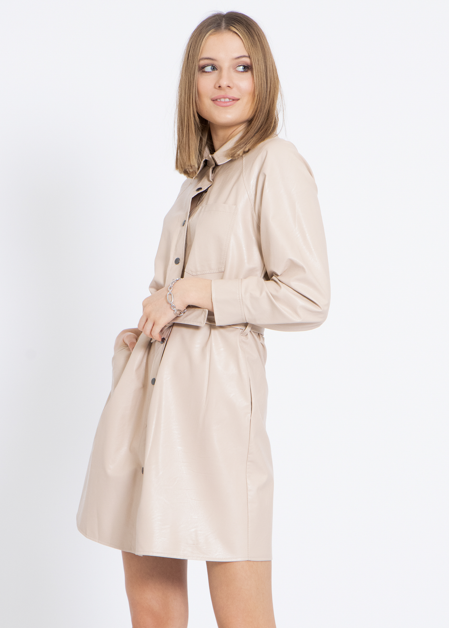 beige leather dress