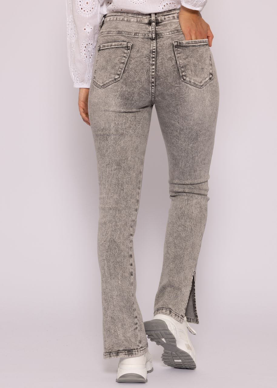 Highwaist Jeans mit Schlitzen, grau