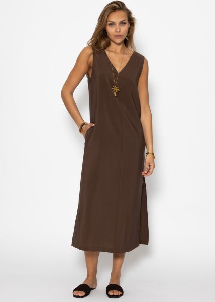 Maxi dress with V-neck - brown