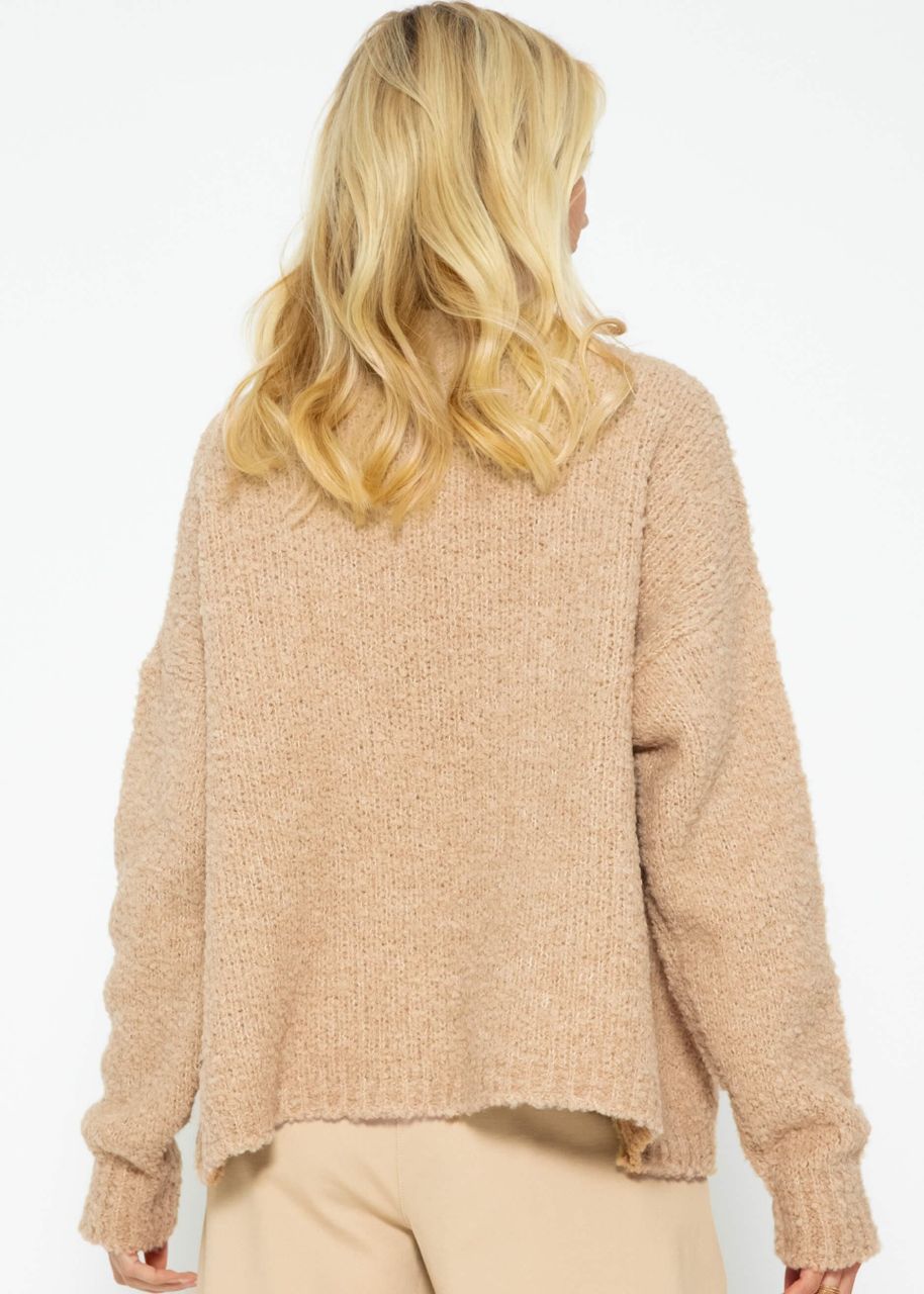 Loose-fitting bouclé cardigan - camel