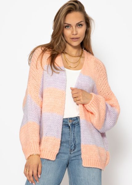 Striped oversize cardigan - peach-lilac