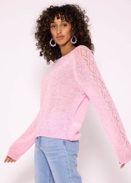 Loose sweater with ajour pattern, baby pink
