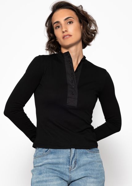 Long sleeve shirt with wide button placket - black