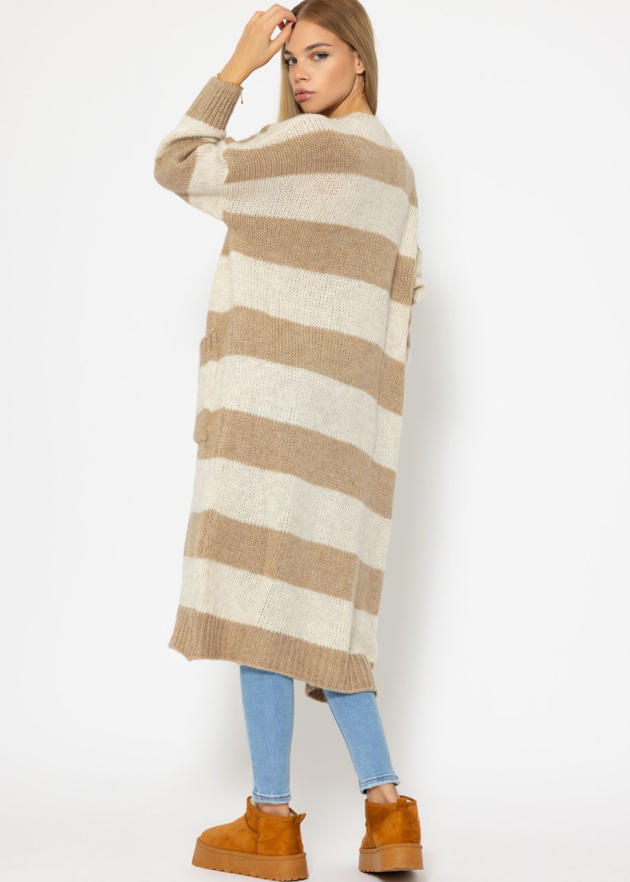 Extra long cardigan with stripes - beige-offwhite