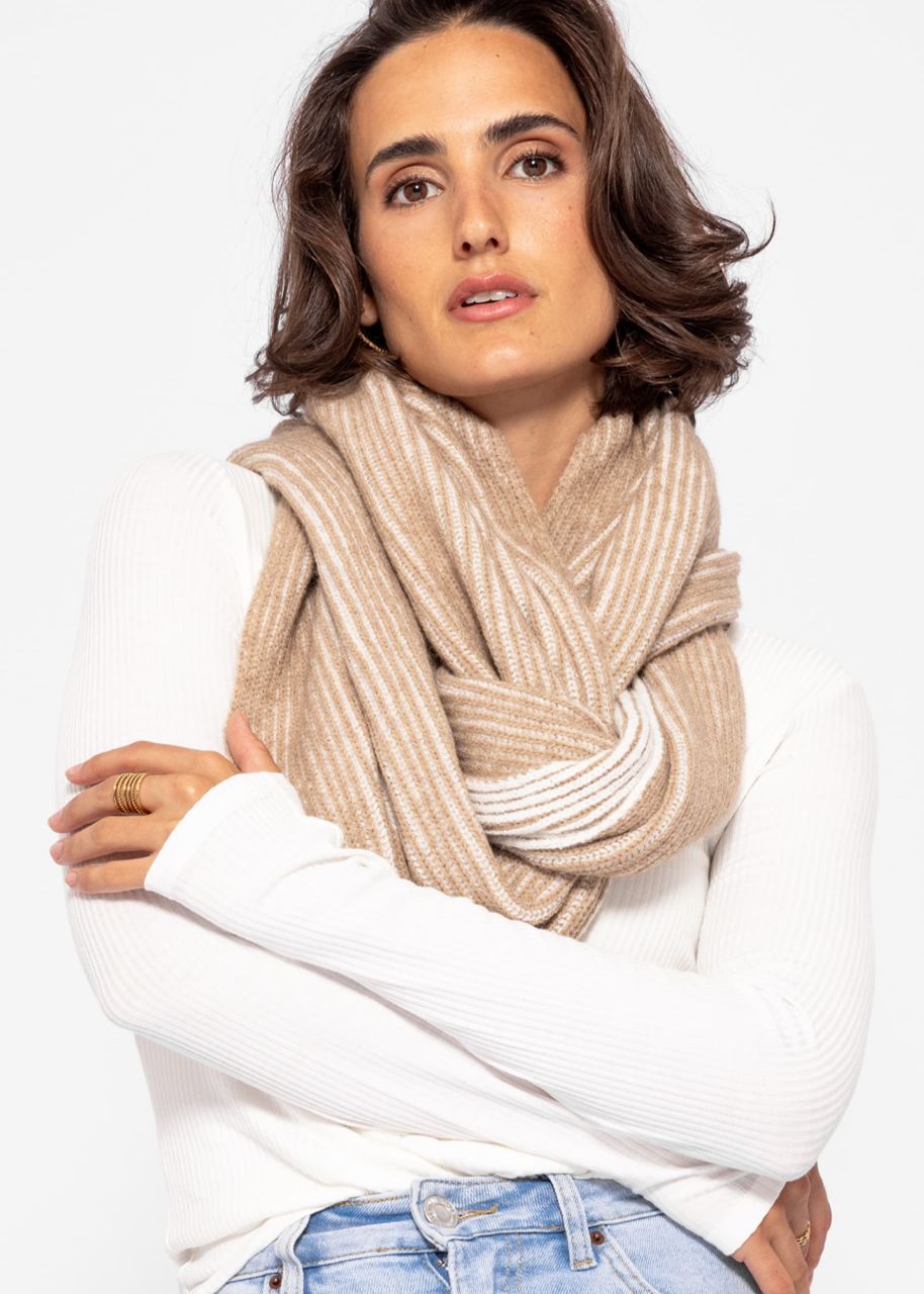 Two-coloured ribbed scarf - beige-light beige