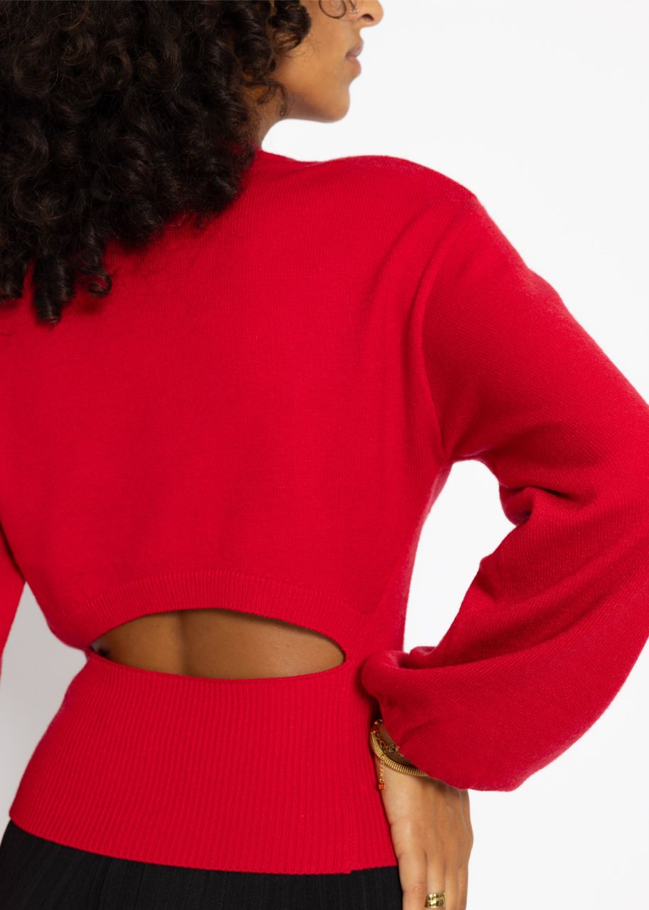 Jumper with balloon sleeves and back neckline - red