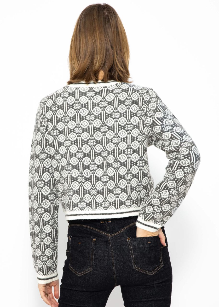 Short patterned cardigan - dark gray-offwhite