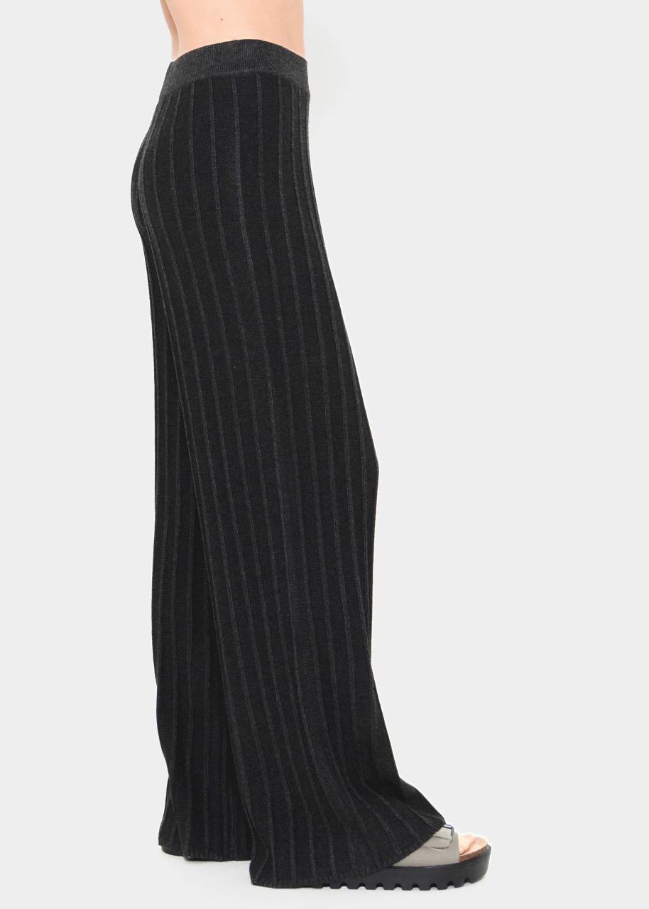 Flowing knitted trousers with ribbed structure - dark gray