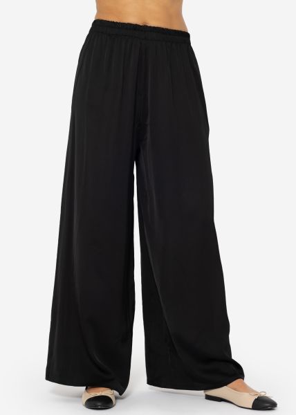 Satin trousers with wide leg - black