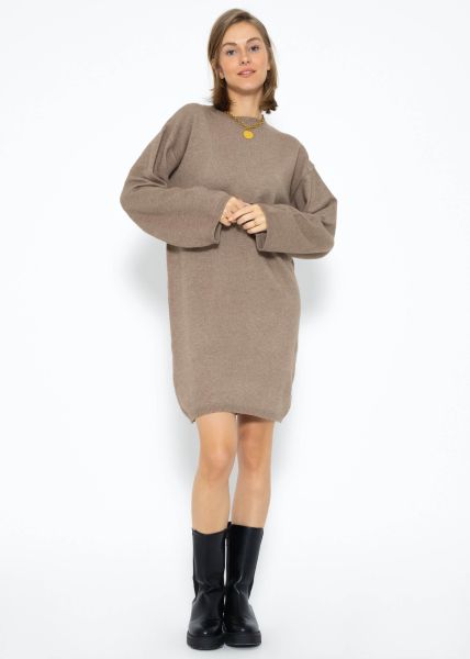 Oversize knitted mini dress - taupe