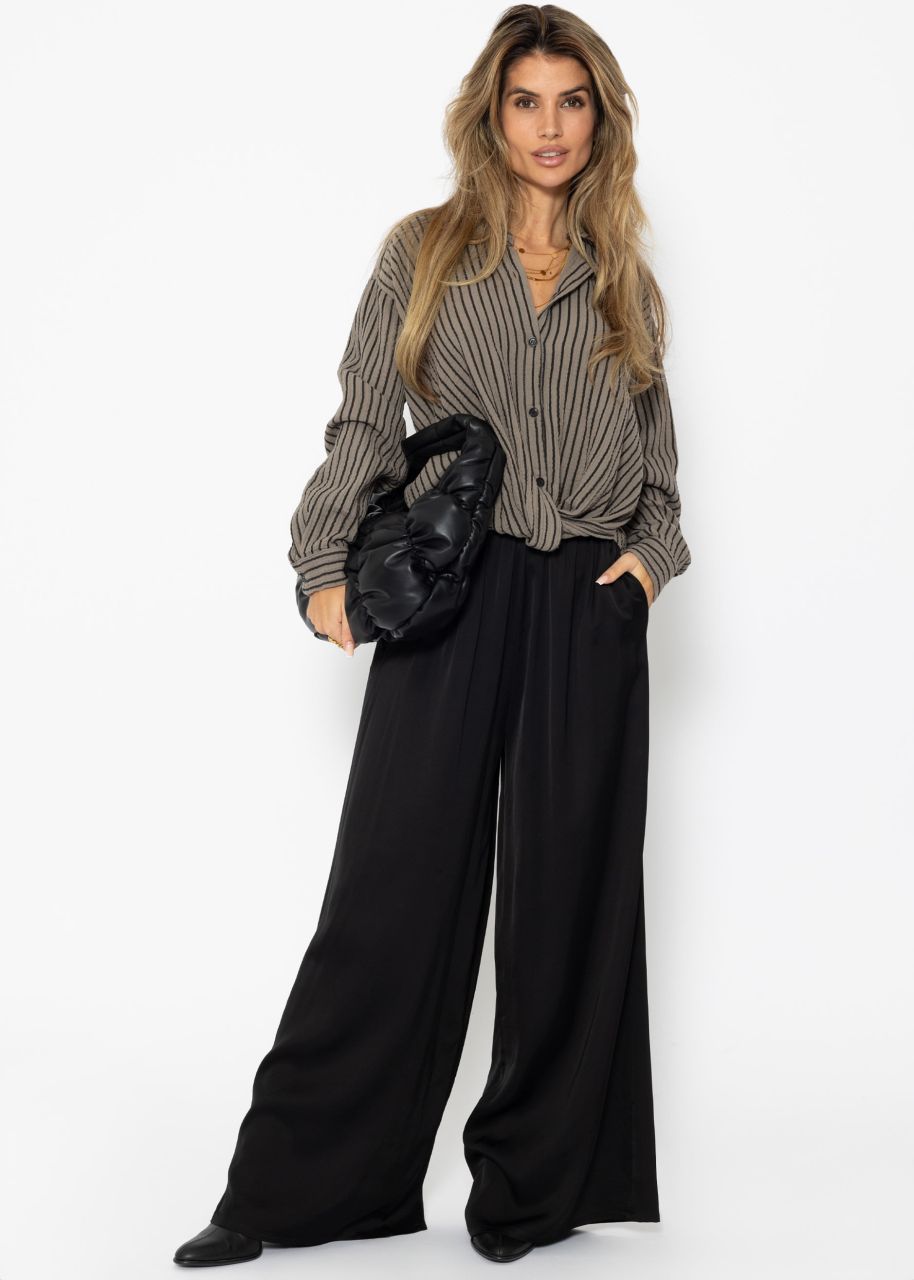 Striped muslin blouse with knot - taupe-black