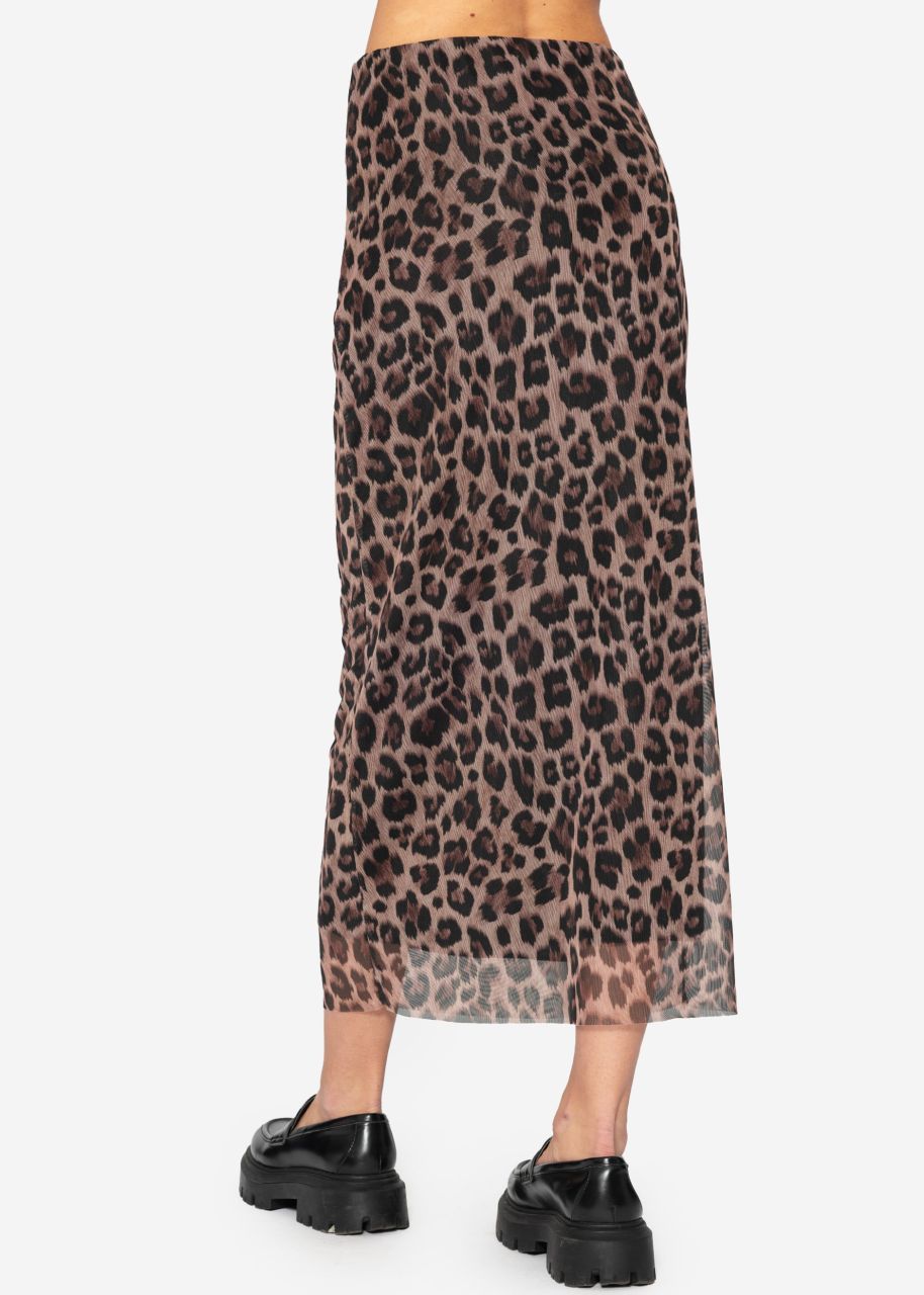 Long mesh skirt with leo print - brown