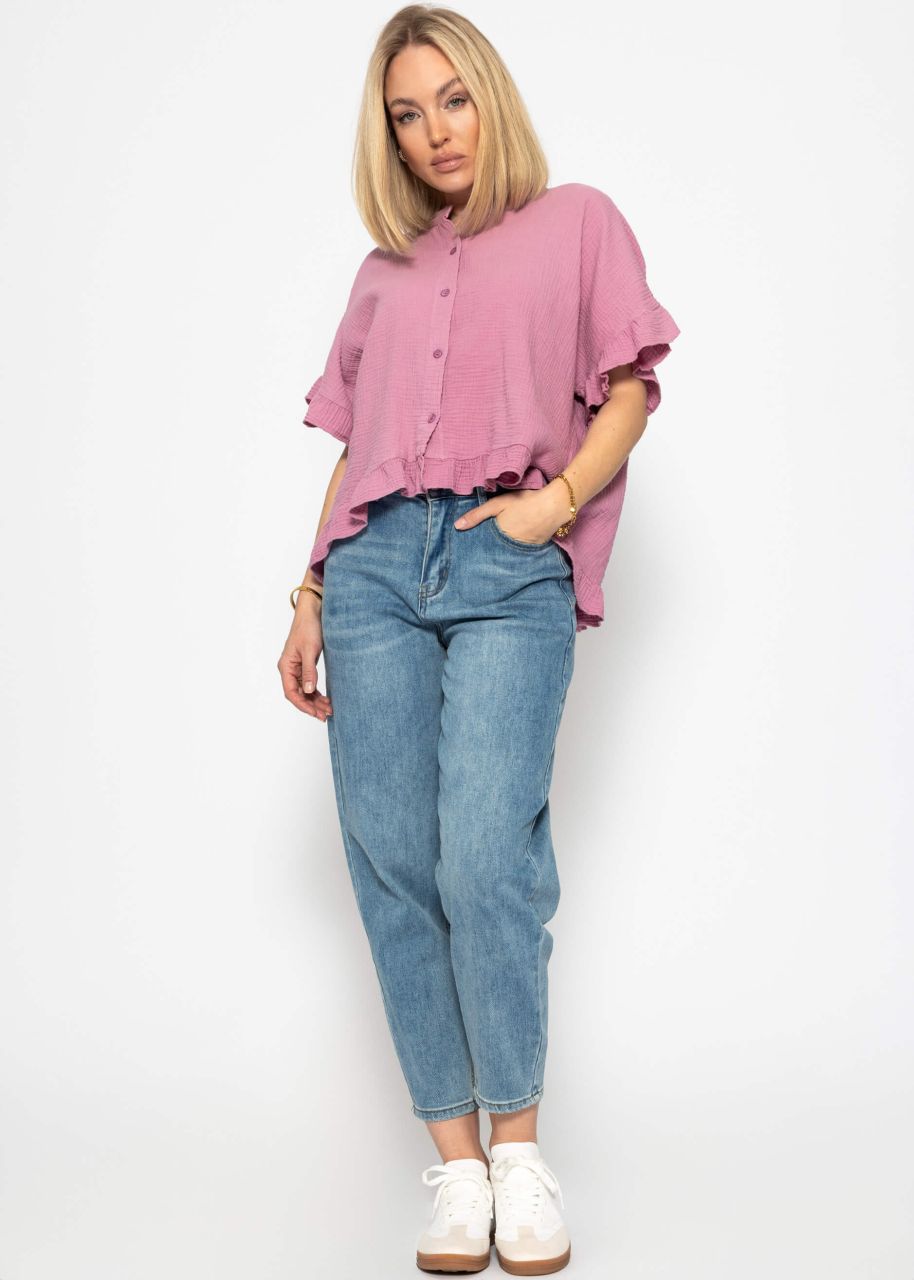 Muslin blouse with ruffled hem - pink