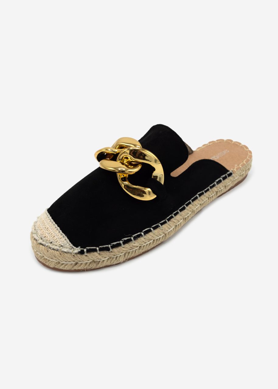 Espadrille slider with chain - black