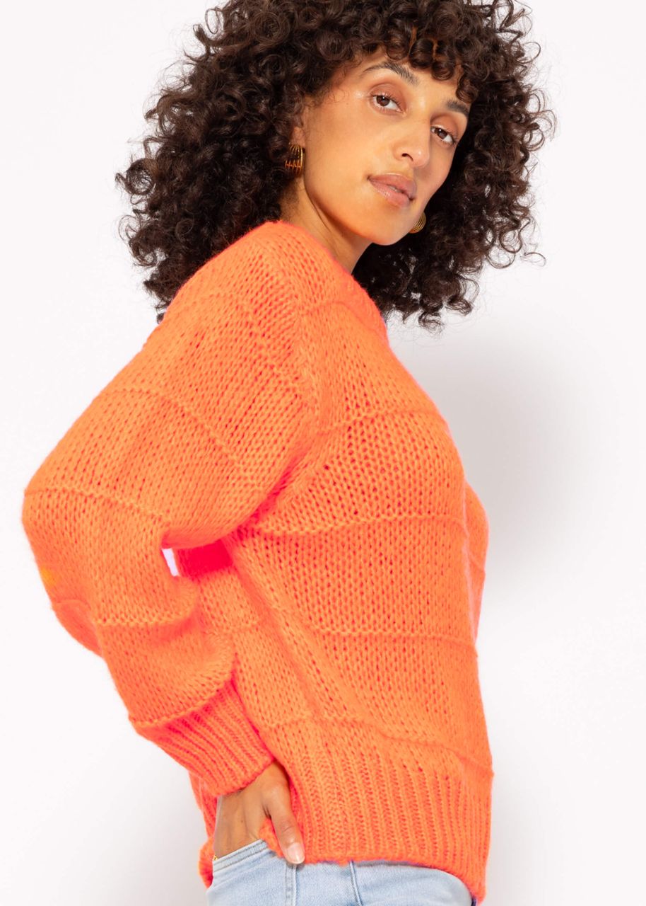 Oversized jumper with textured stripes - tangerine